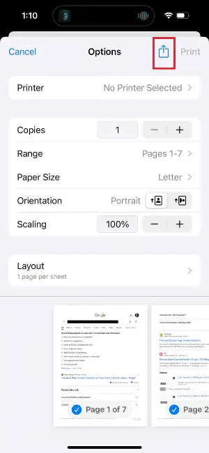 Convert HTML to PDF in Safari browser on iOS Step 3